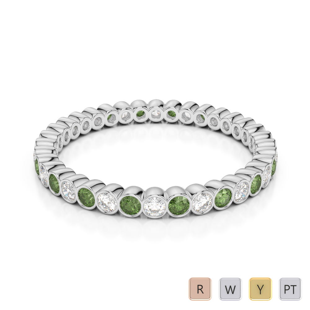 2MM Rubover Diamond Full Eternity Ring With Green Tourmaline 0376