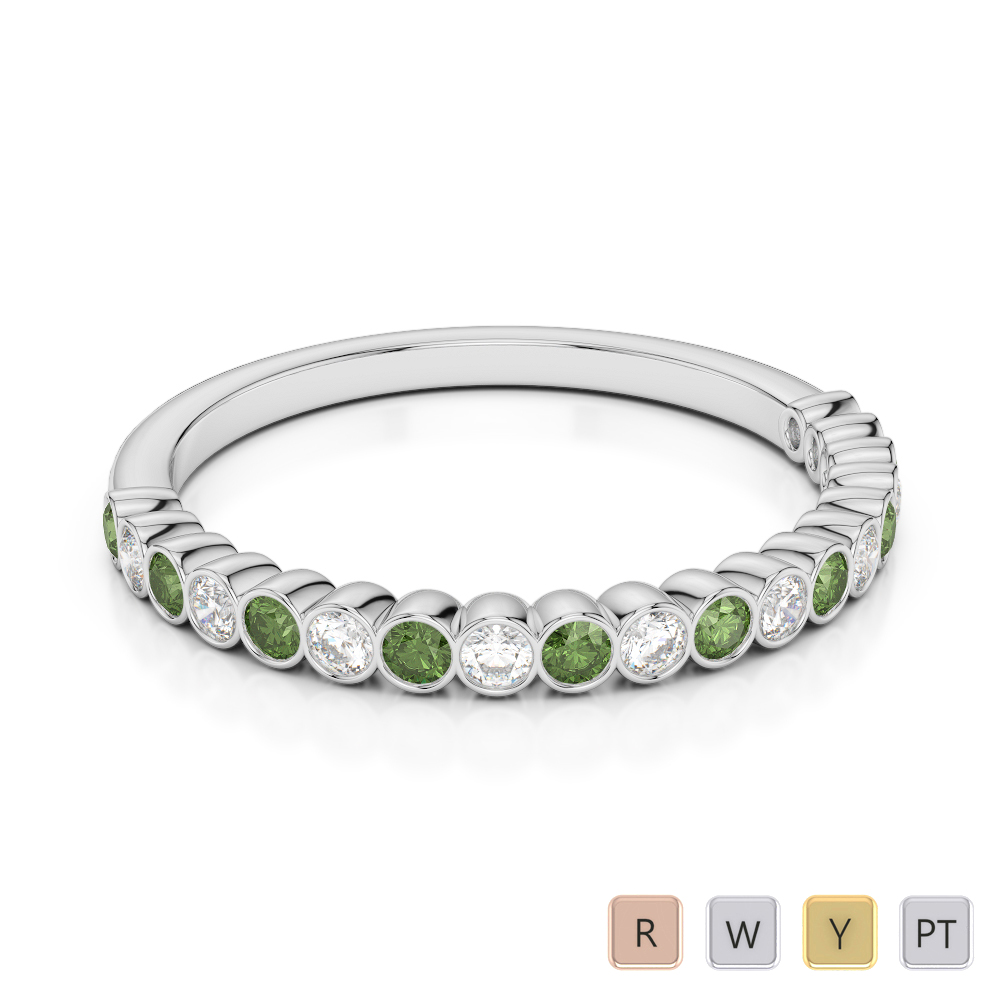 2MM Bezel Diamond Half Eternity Ring With Green Tourmaline 0379