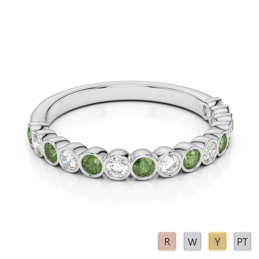 2.5MM Rubover Diamond and Green Tourmaline Half Eternity Ring 0380