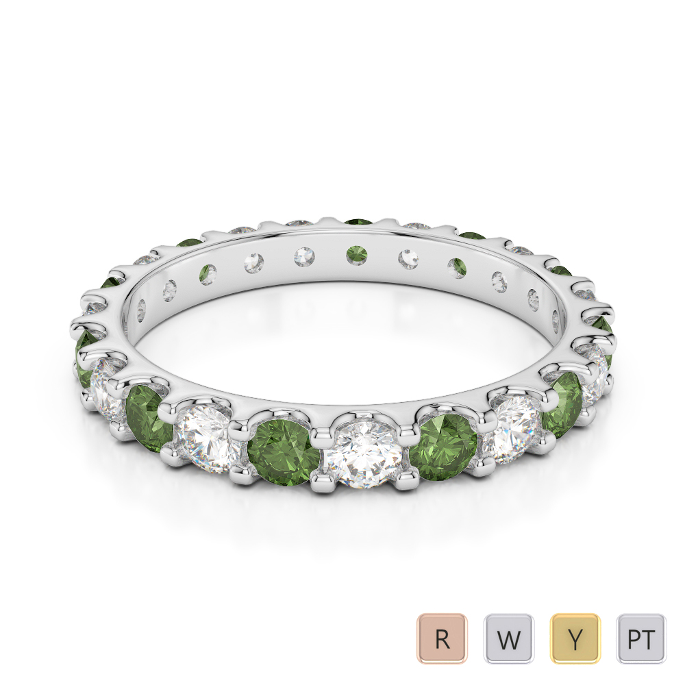 2.5MM Claw Set Green Tourmaline Full Eternity Ring With Diamond 0383