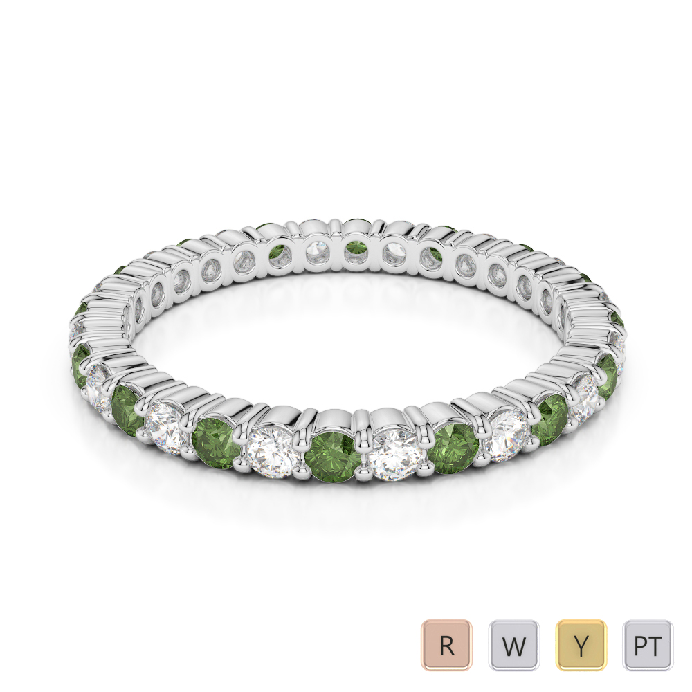2MM Prong Set Diamond Full Eternity Ring With Green Tourmaline 0388