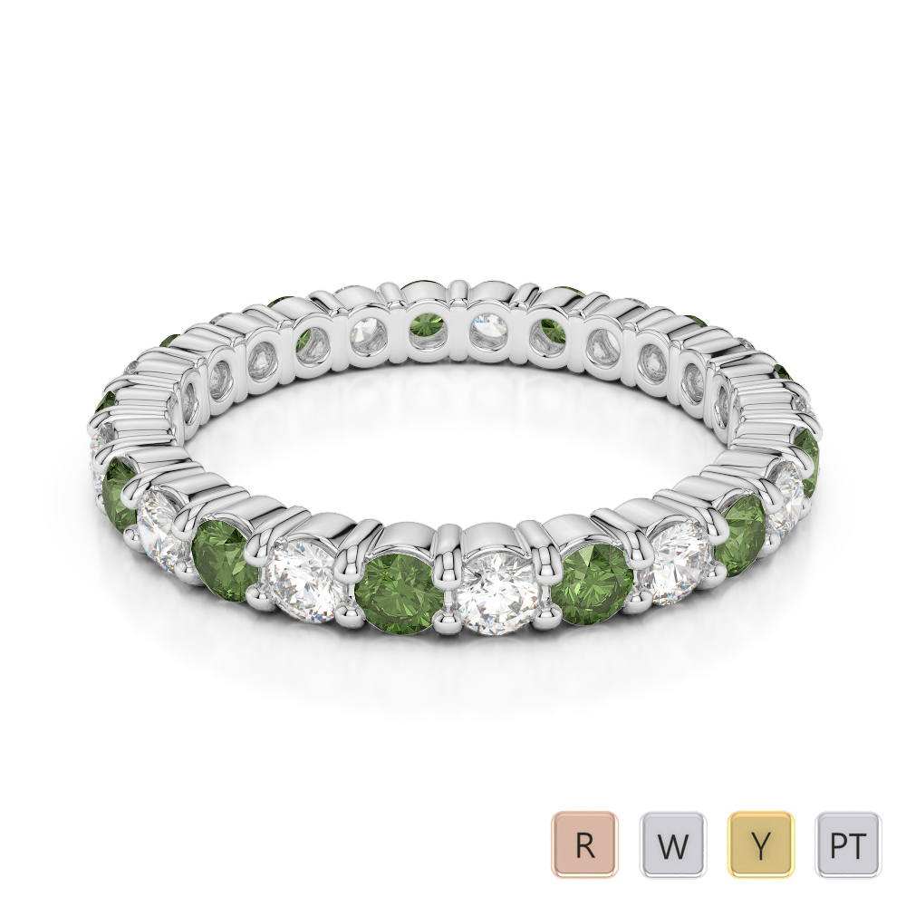 2.5 MM Round Cut Green Tourmaline Full Eternity Ring With Diamond 0389