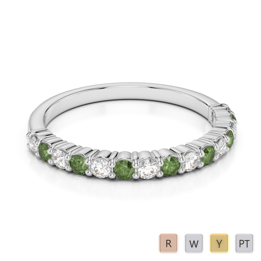 2 MM Prong Set Green Tourmaline & Diamond Half Eternity Ring 0391