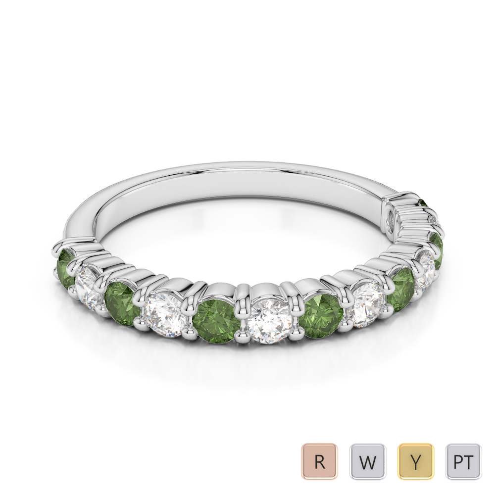 2.5 MM Prong Set Diamond Half Eternity Ring With Green Tourmaline 0392