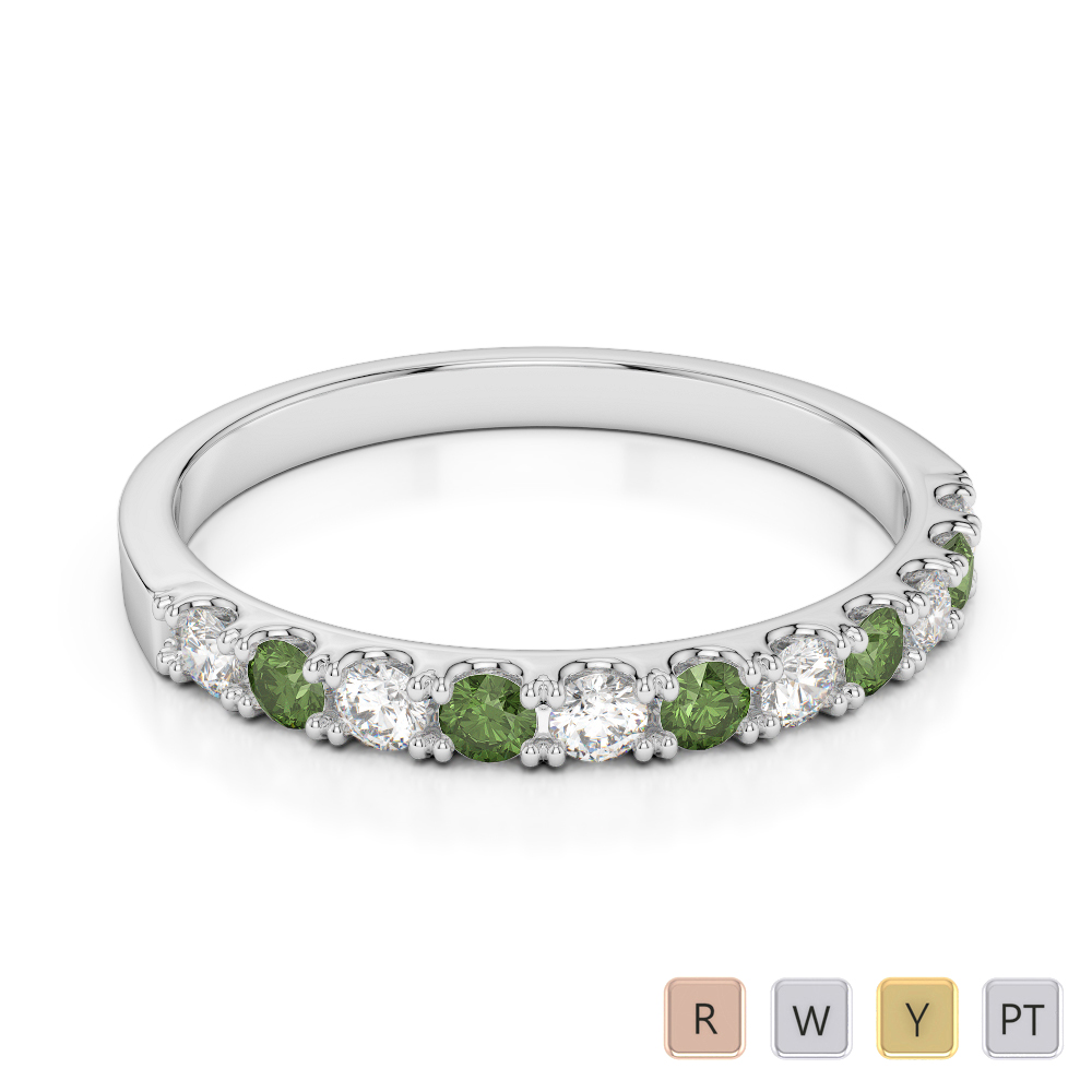 2 MM Round Cut Green Tourmaline Half Eternity Ring With Diamond 0401