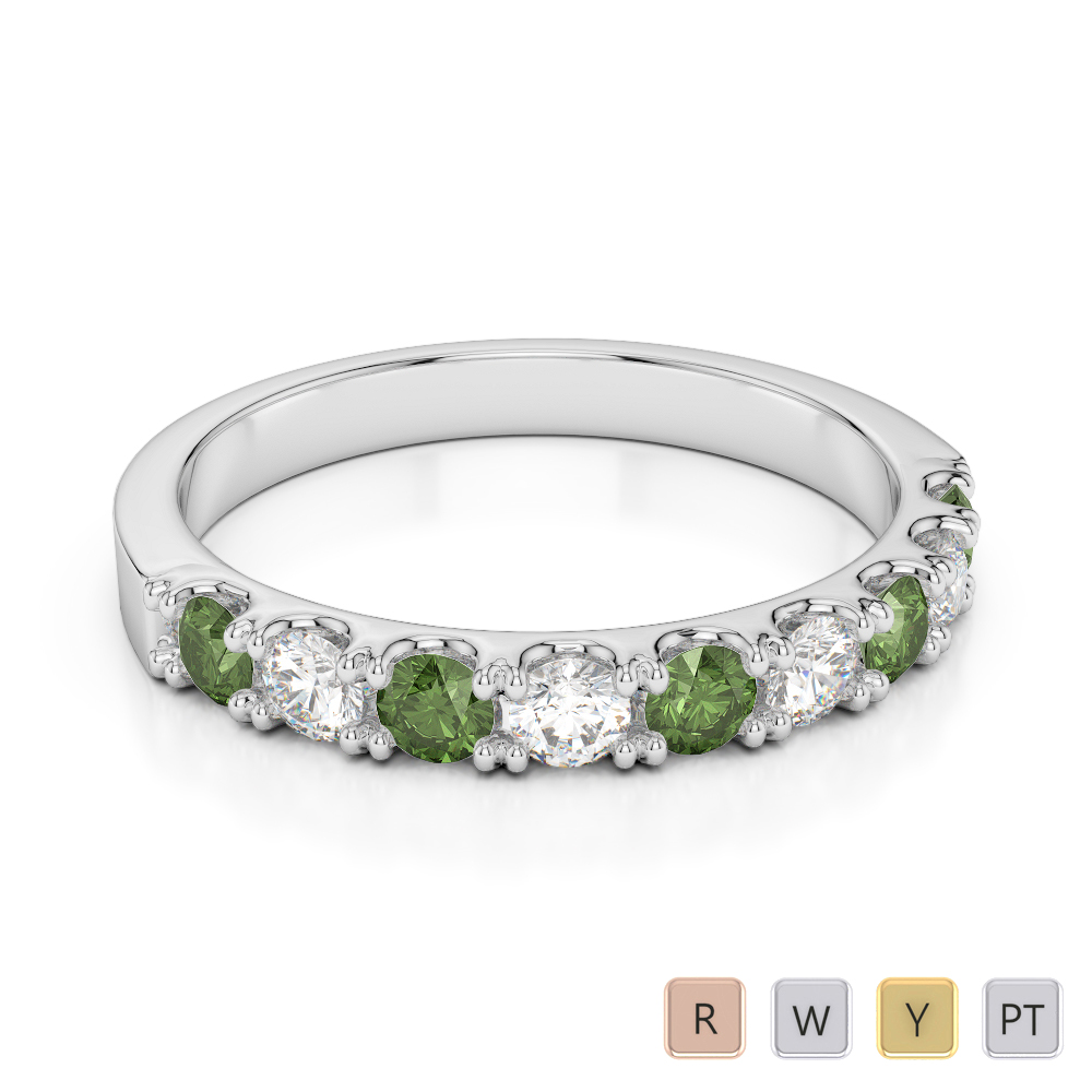 2.5 MM Claw Set Diamond & Green Tourmaline Half Eternity Ring 0402