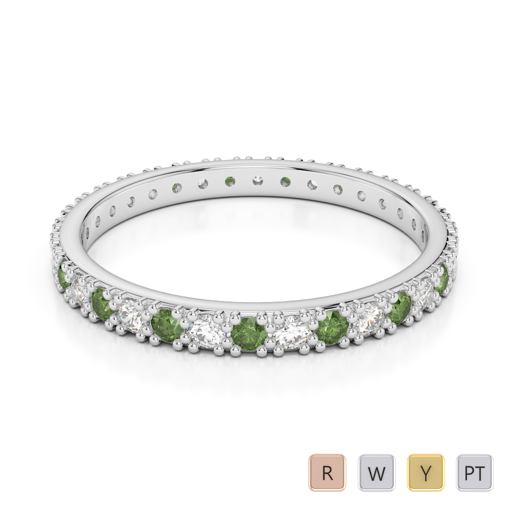 2 MM Prong Set Diamond Full Eternity Ring With Green Tourmaline 0404
