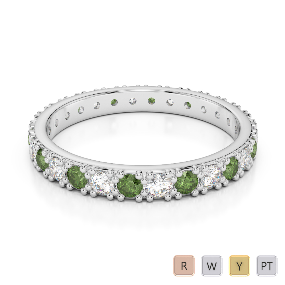 2.5 MM Prong Set Green Tourmaline Full Eternity Ring With Diamond 0405