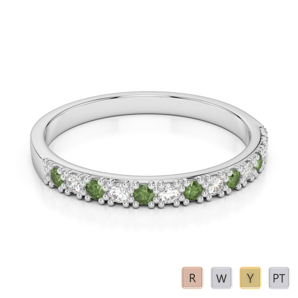 2.5 MM Prong Set Green Tourmaline Half Eternity Ring With Diamond 0407