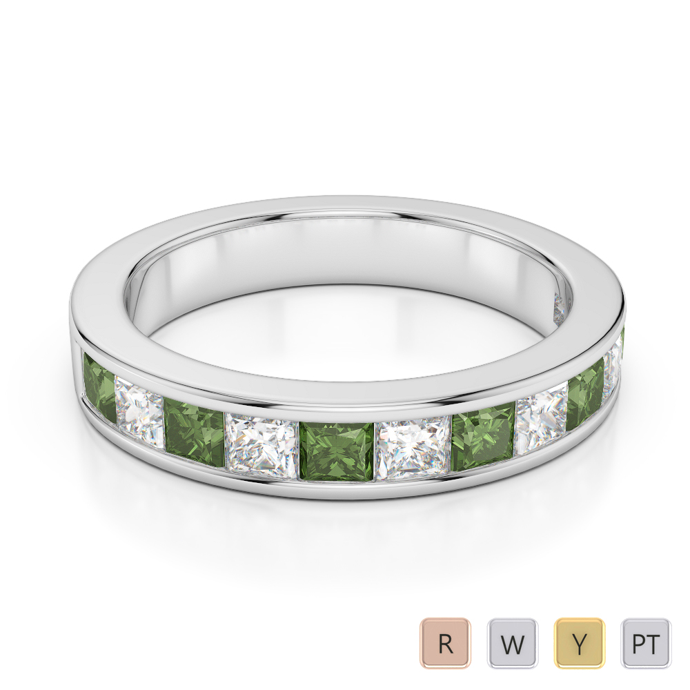 4 MM Princess Cut Green Tourmaline Half Eternity Ring With Diamond 0415