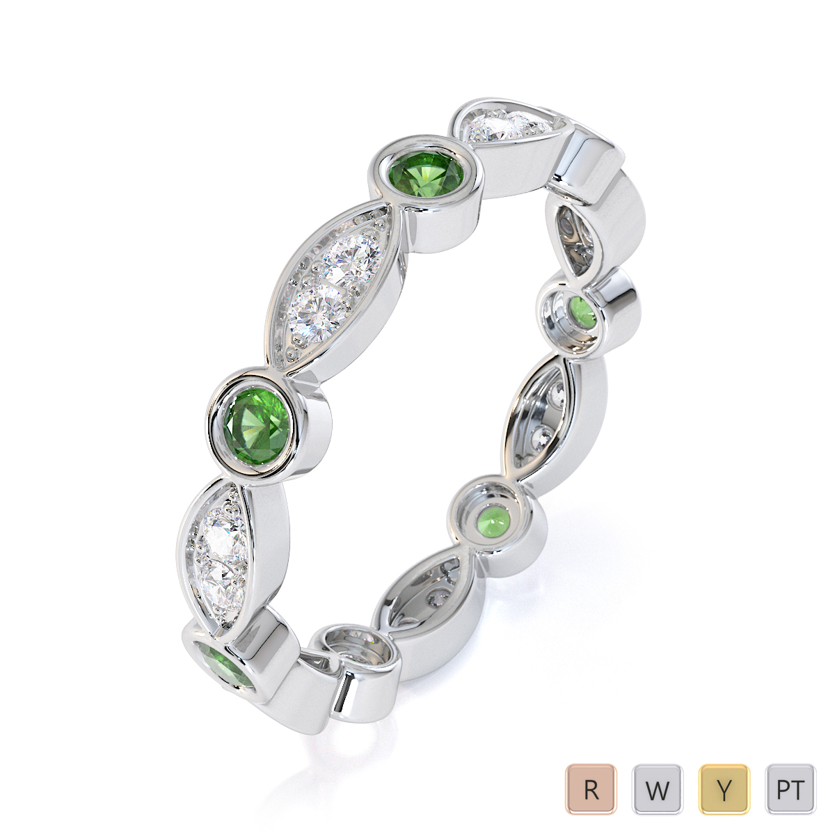 Bezel Set Green Tourmaline & Prong Set Diamond Full Eternity Ring 0434