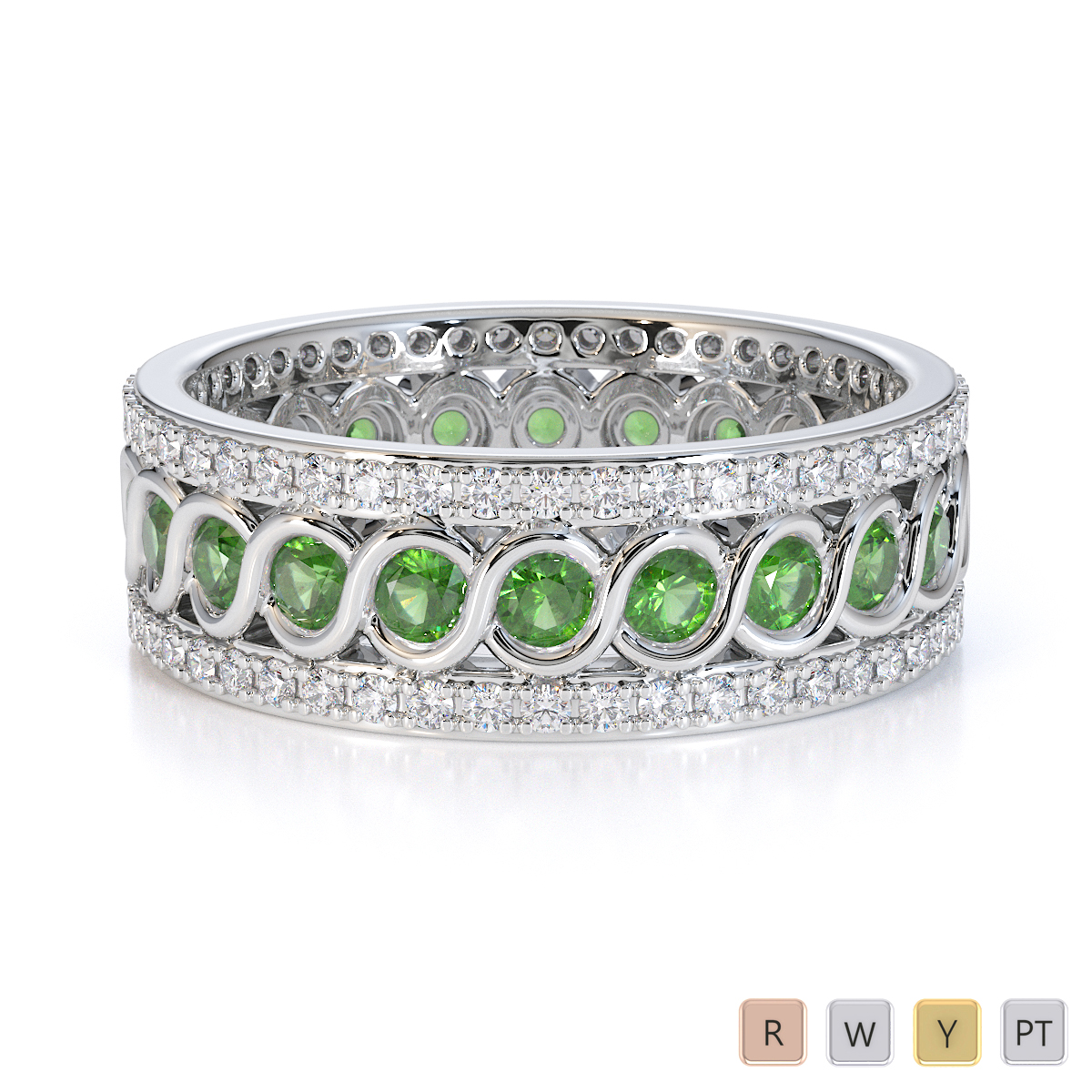 Bezel Set Green Tourmaline and Prong Set Diamond Full Eternity Ring 0448