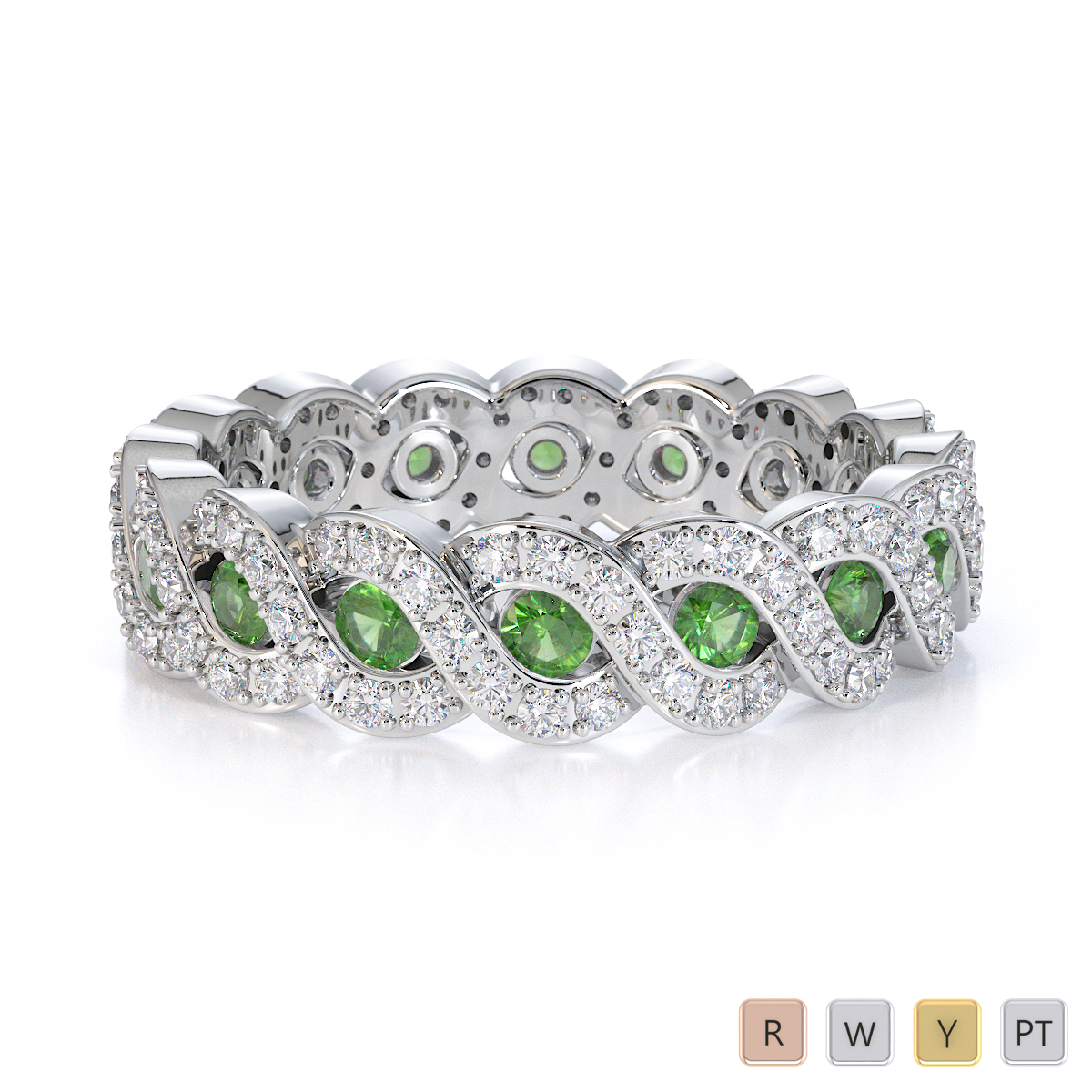 Channel Set Green Tourmaline & Prong Set Diamond Full Eternity Ring 0456