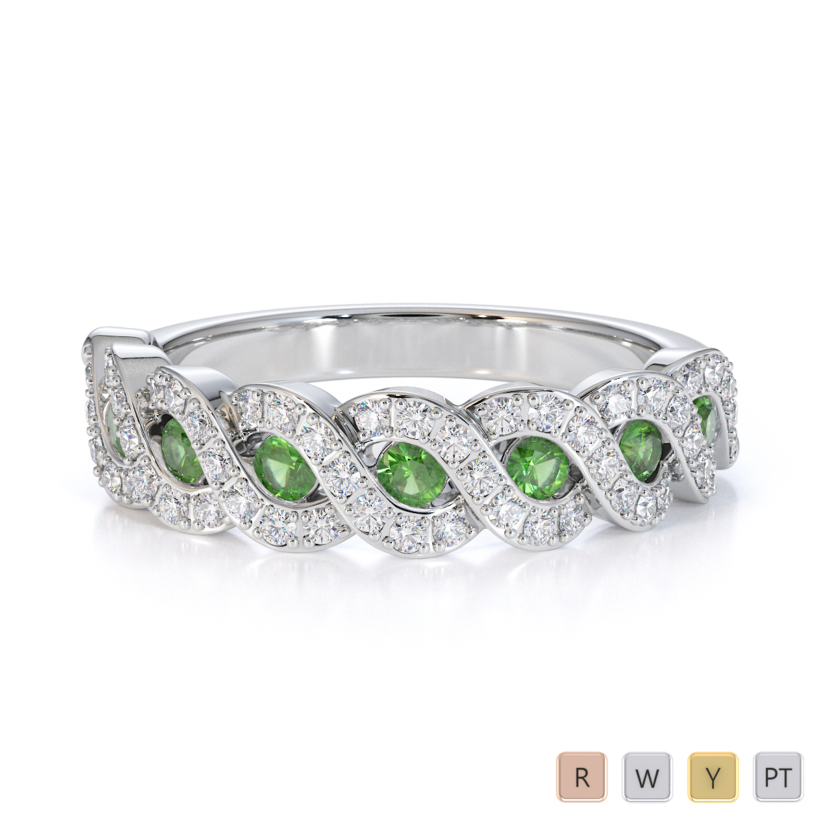 Channel Set Green Tourmaline & Prong Set Diamond Half Eternity Ring 0457