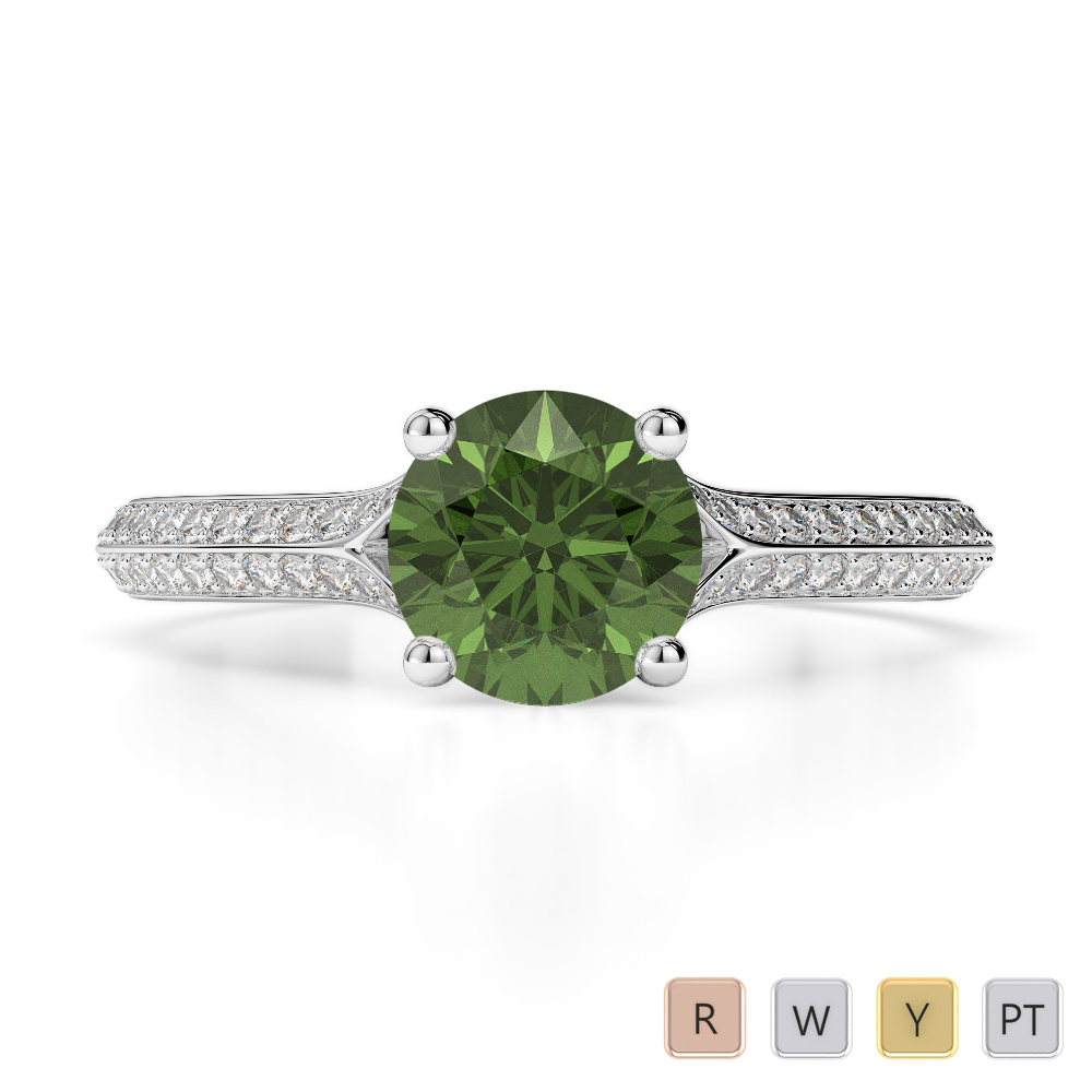 Prong Set Green Tourmaline and Diamond Engagement Ring 0198