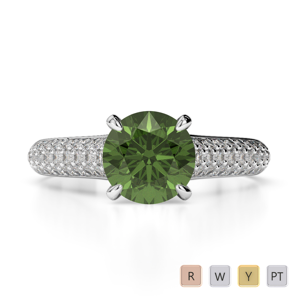 Prong Set Engagement Ring With Green Tourmaline and Diamond 0201