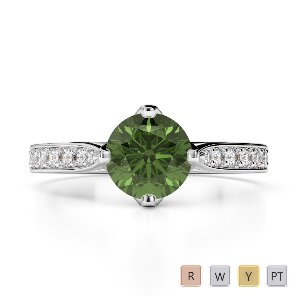 Claw Set Green Tourmaline Engagement Ring With Diamond 0202