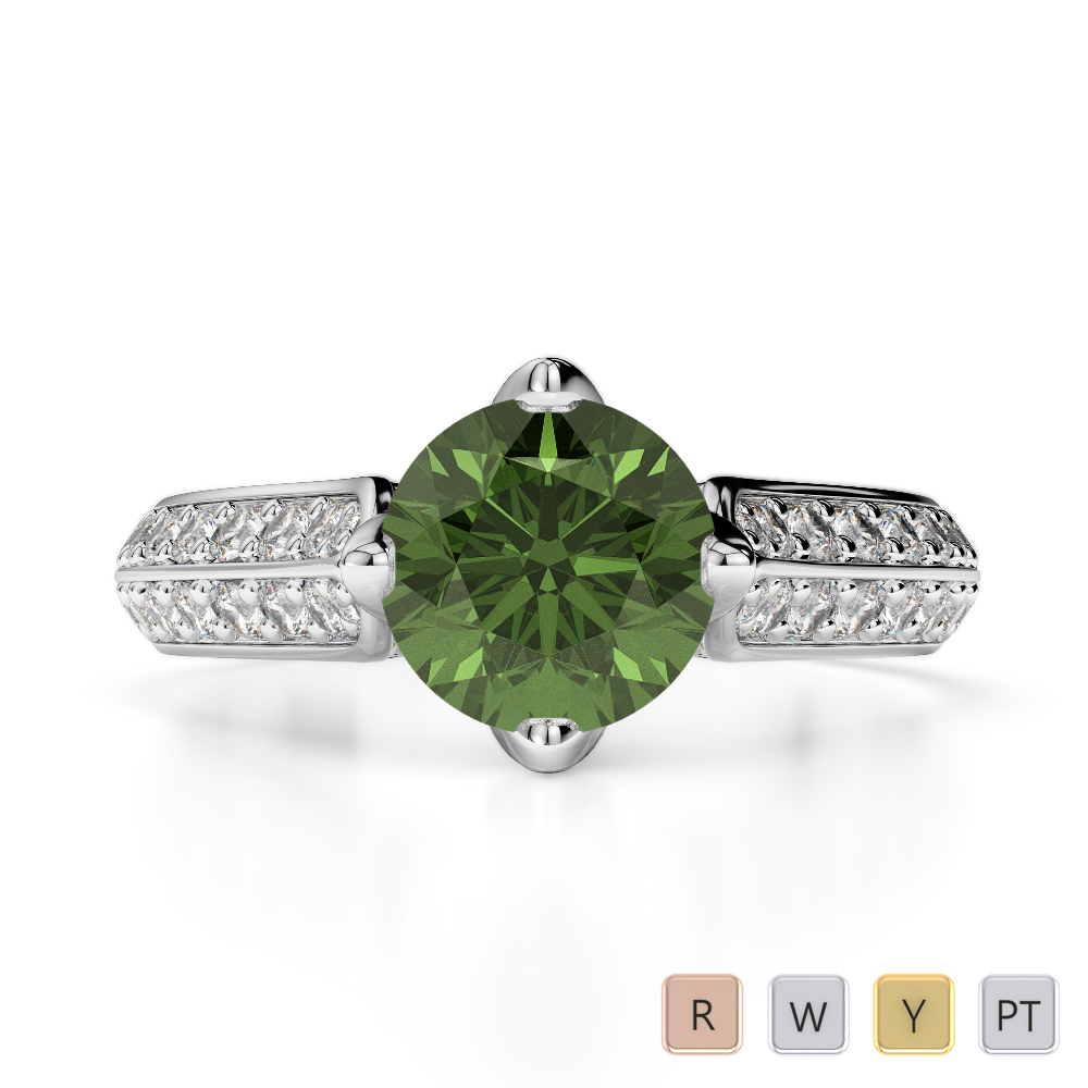 Round Cut Diamond Engagement Ring With Green Tourmaline 0203