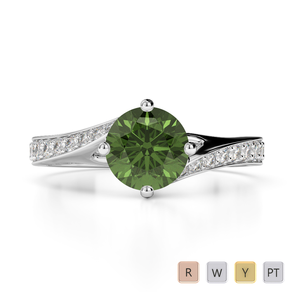 Claw Set Engagement Ring With Diamond and Green Tourmaline 0205