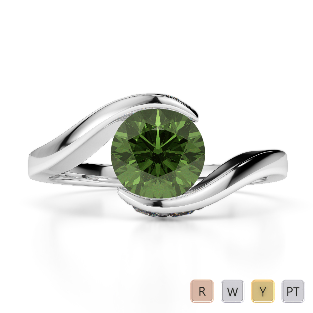 Bezel Set Green Tourmaline Engagement Ring With Diamond 0207