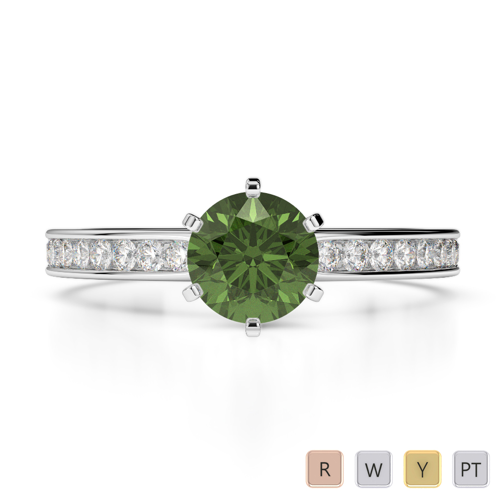 Prong Set Green Tourmaline and Channel Set Diamond Engagement Ring 0212