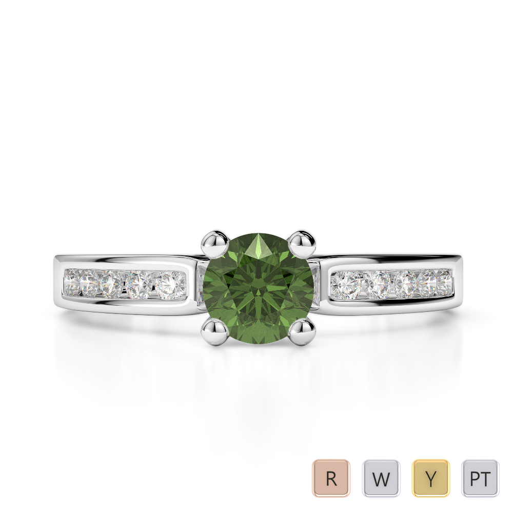 Prong Set Green Tourmaline & Channel Set Diamond Engagement Ring 0246