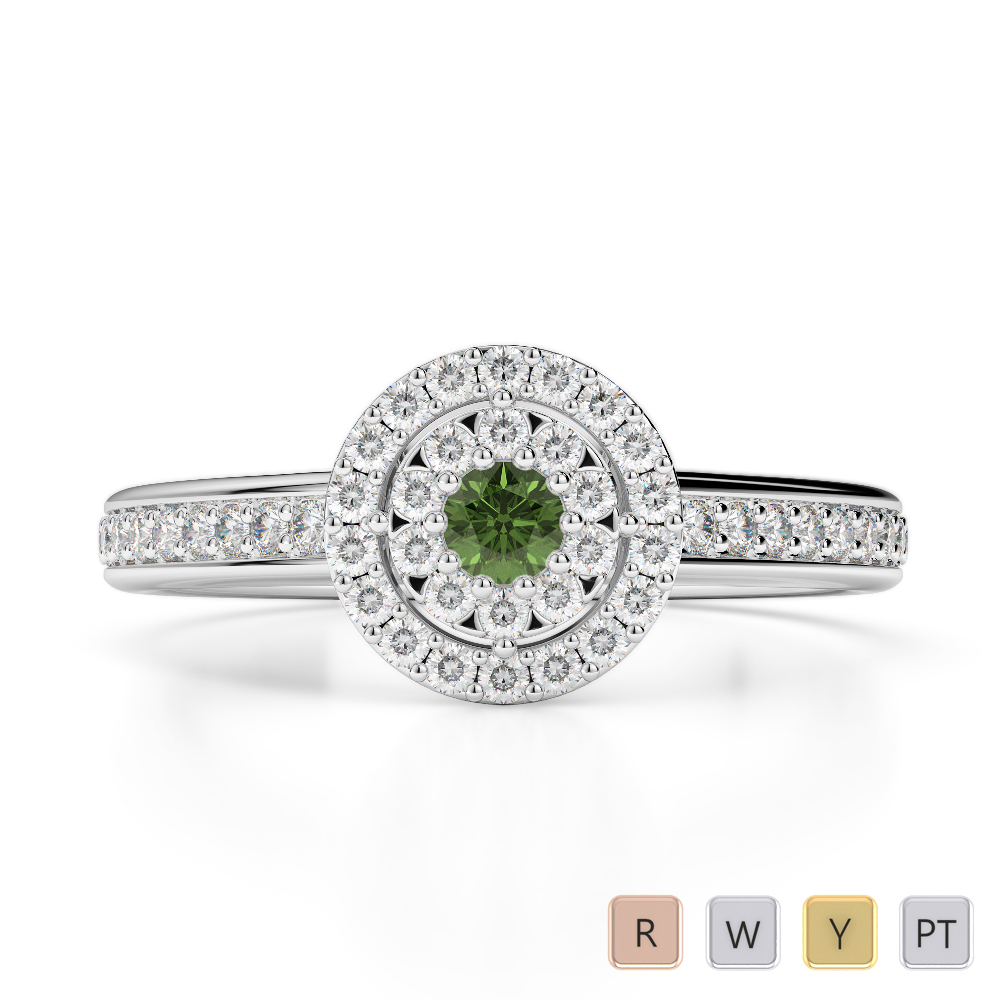 Round Cut Green Tourmaline Engagement Ring With Diamond 0250