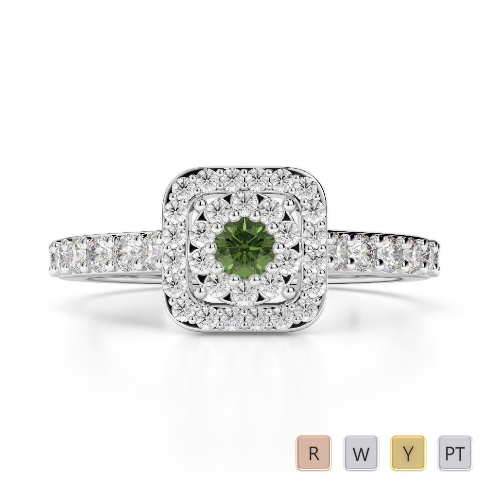 Prong Set Green Tourmaline Engagement Ring With Diamond 0251