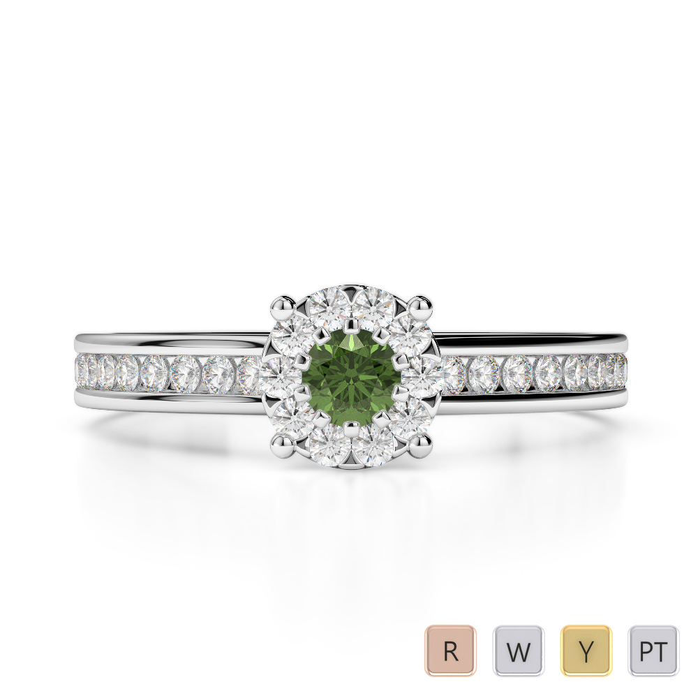 Round Cut Diamond and Green Tourmaline Engagement Ring 0252