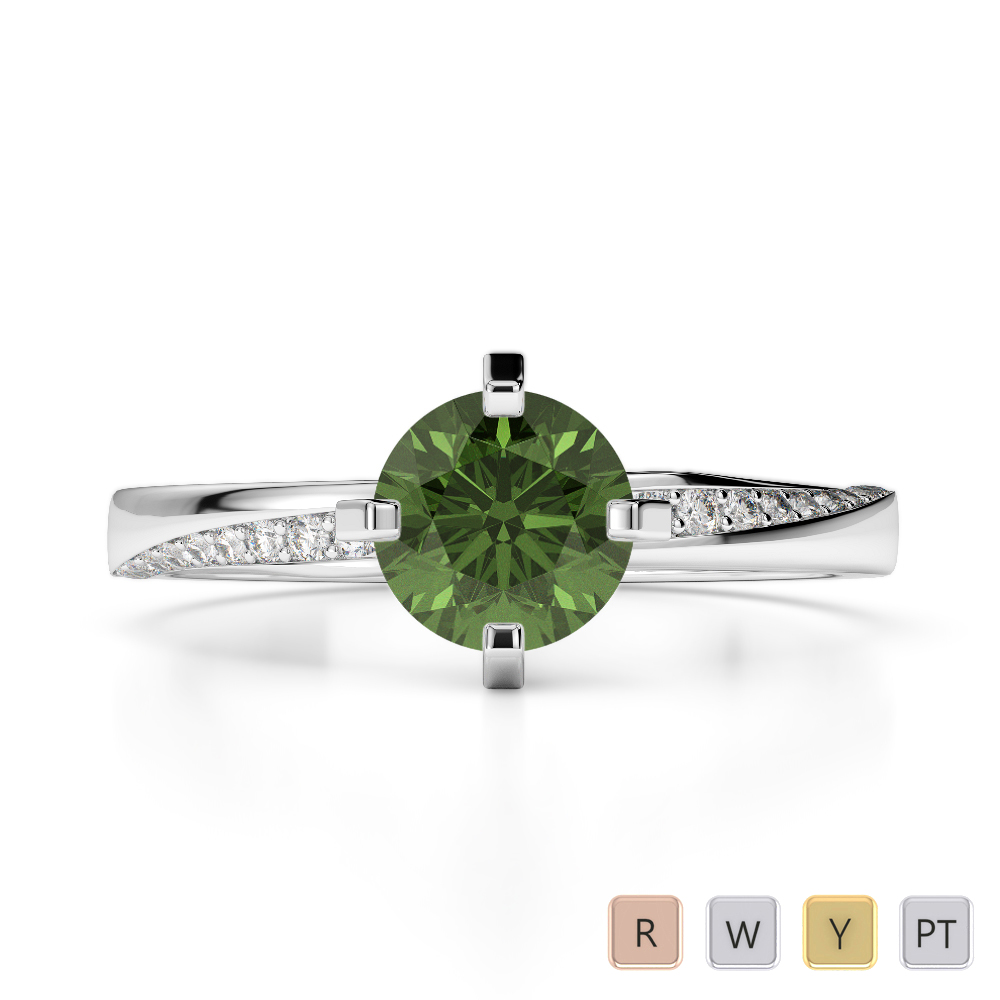 4 Claw Set Green Tourmaline & Diamond Engagement Ring 0258