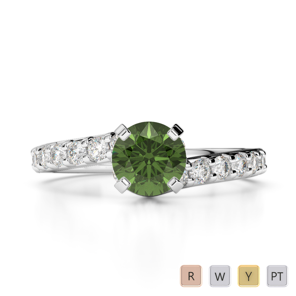 4 Prong Set Green Tourmaline Engagement Ring With Diamond 0259