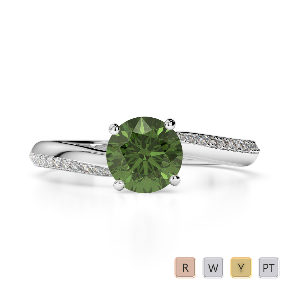 Round Cut Green Tourmaline & Diamond Engagement Ring 0266