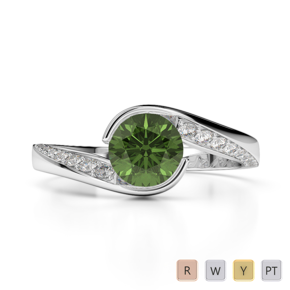 Bezel Set Green Tourmaline & Prong Set Diamond Engagement Ring 0267