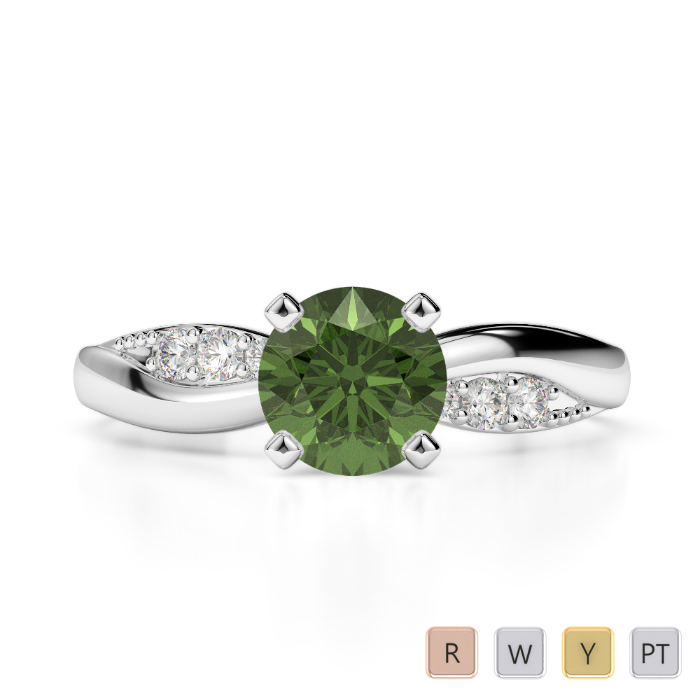 7 Stone Round Cut Green Tourmaline & Diamond Engagement Ring 0269