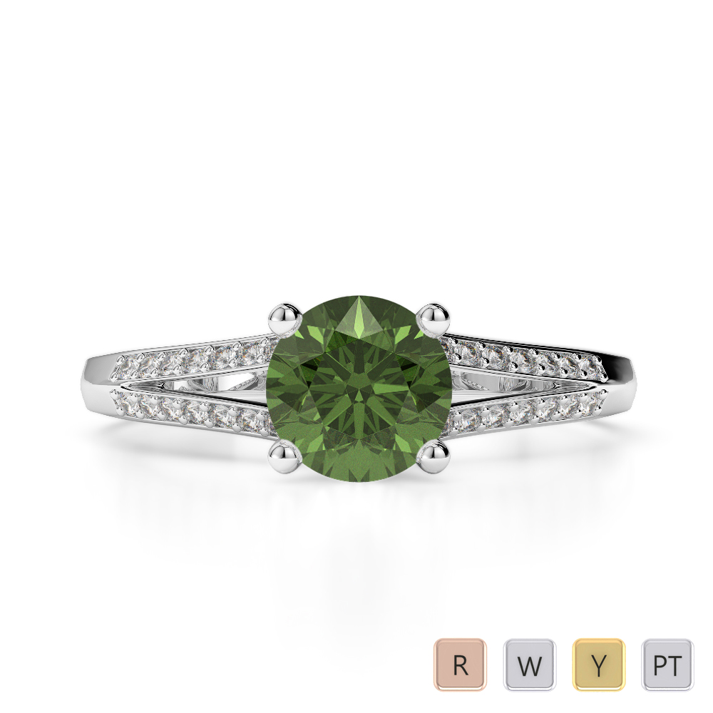 Prong Set Green Tourmaline and Diamond Engagement Ring 0276