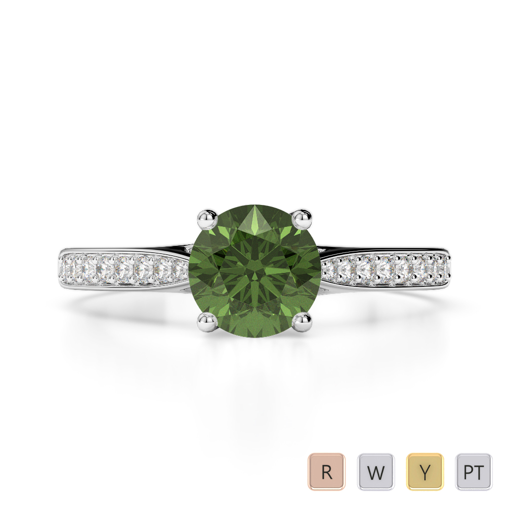 Round Cut Green Tourmaline Engagement Ring With Diamond 0284