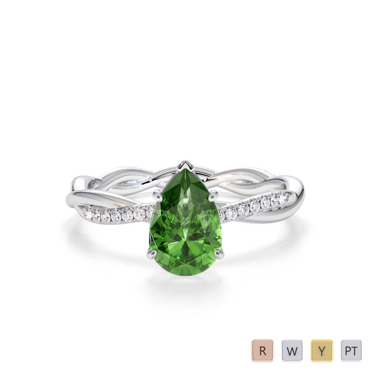 8x5mm Pear Shape Green Tourmaline and Diamond Engagement Ring 0766