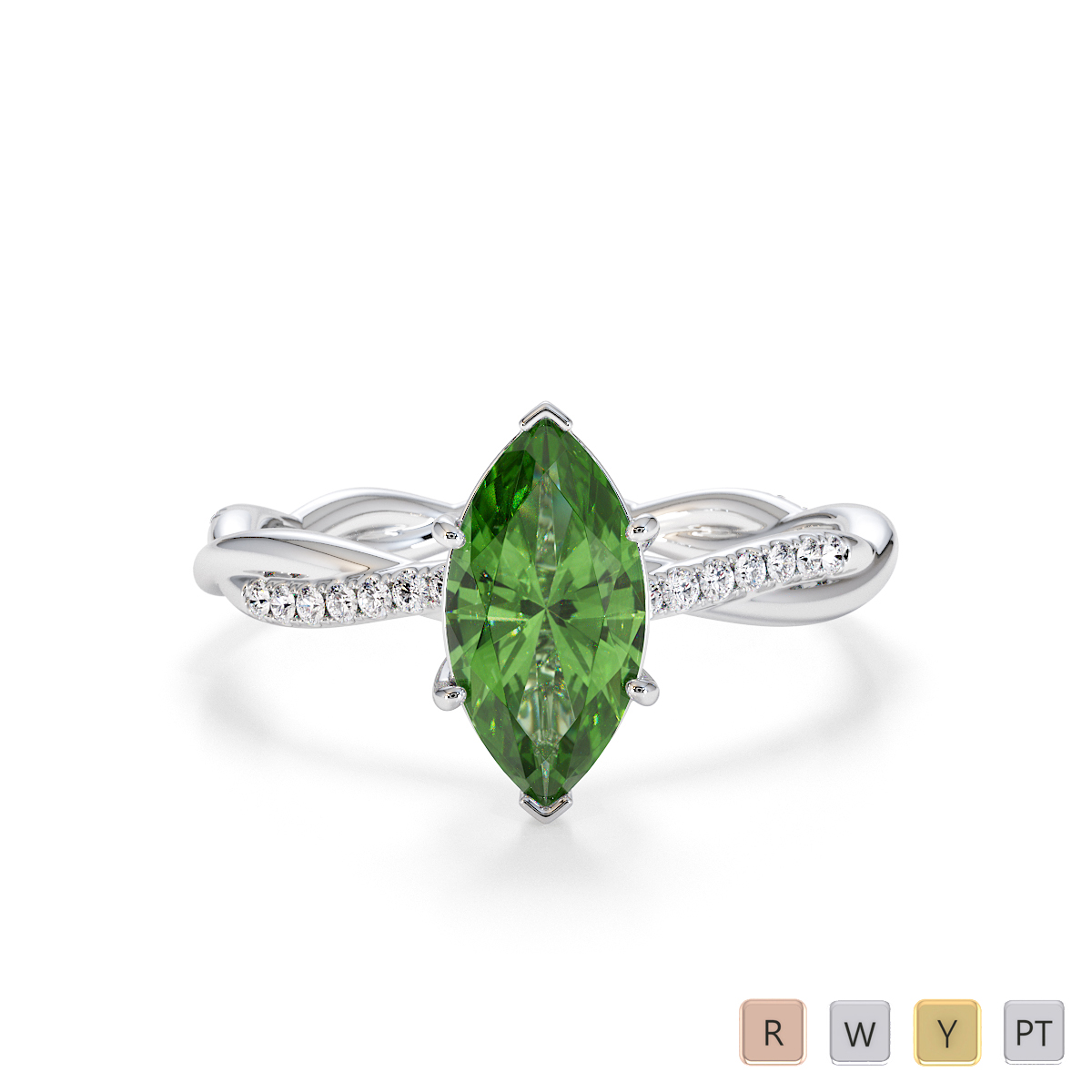 Marquise Cut Green Tourmaline and Diamond Engagement Ring 0767