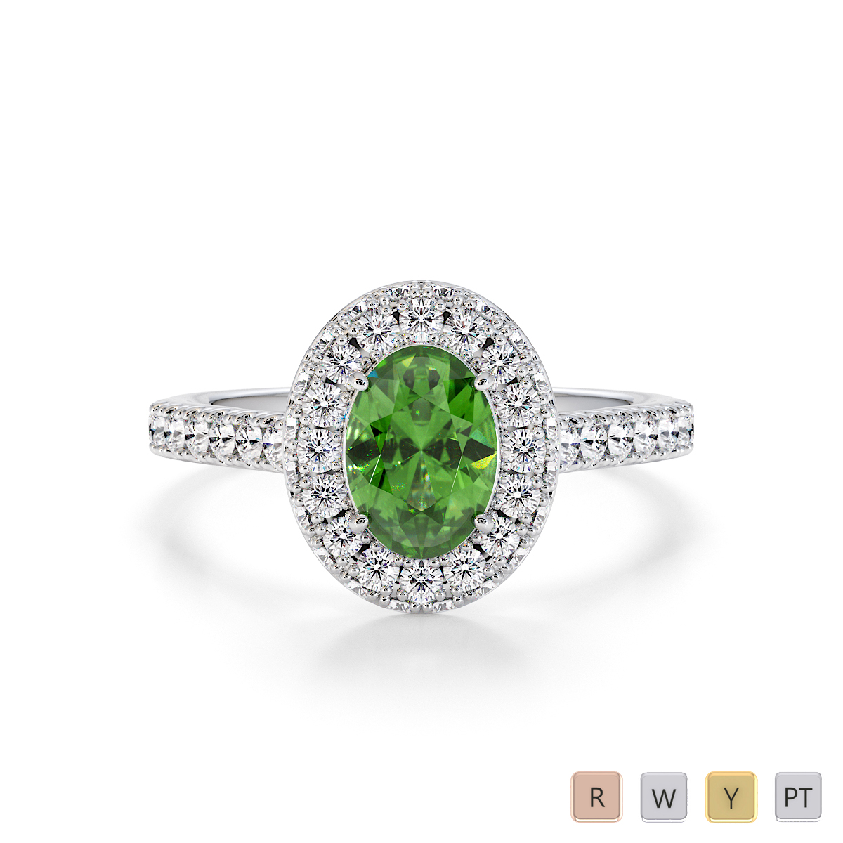 Oval Shape Green Tourmaline and Diamond Engagement Ring 0777