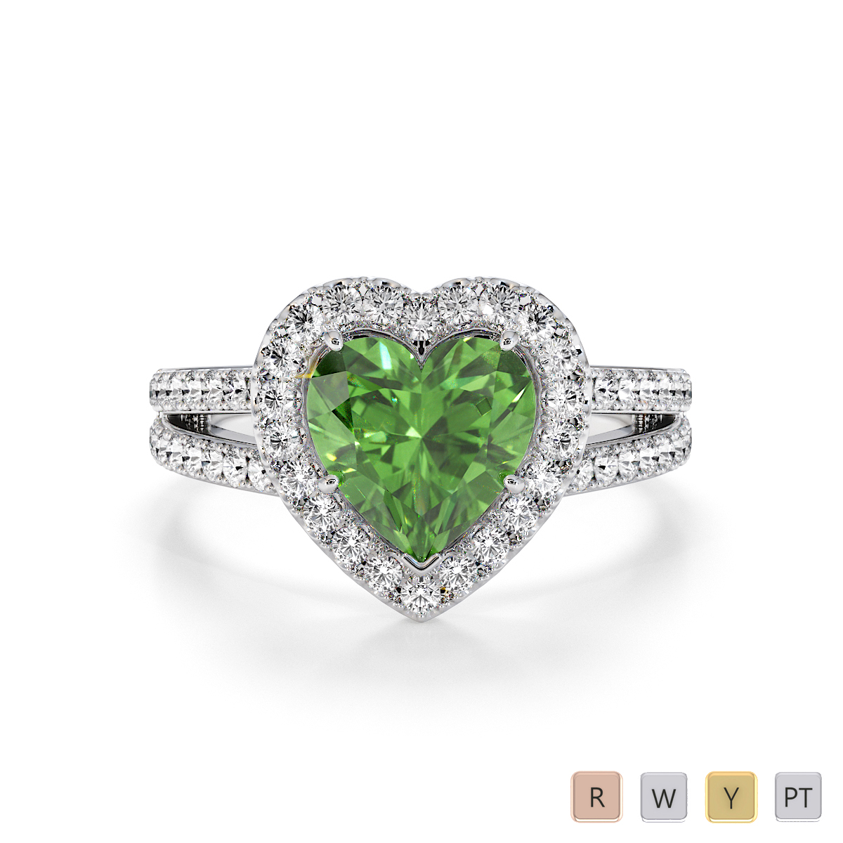 Heart Shape Green Tourmaline and Diamond Engagement Ring 0795