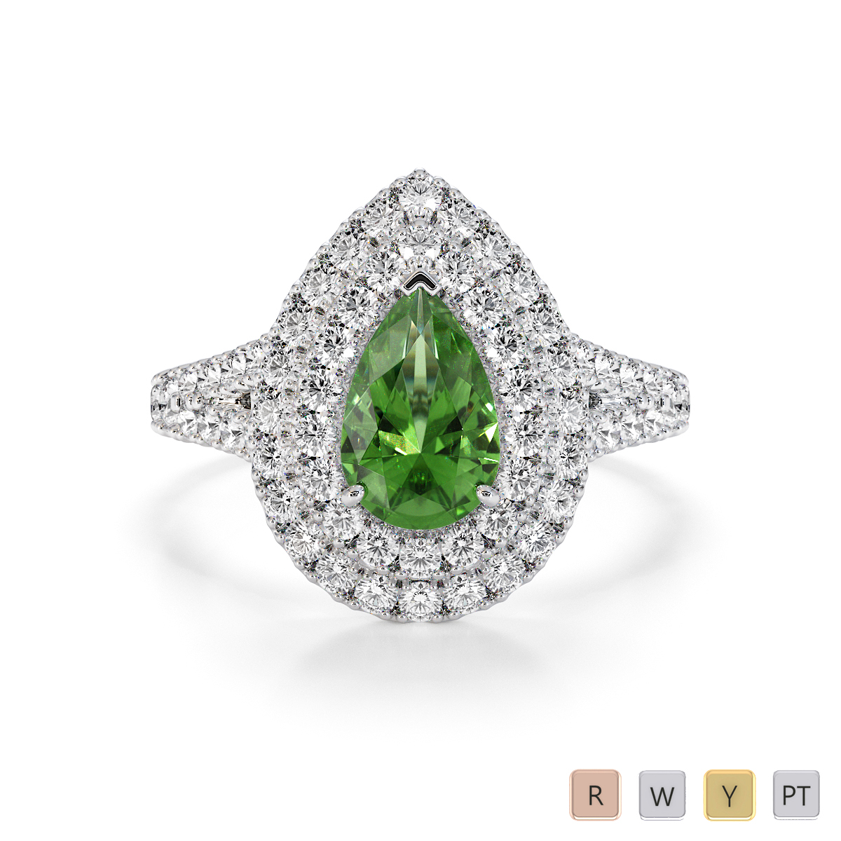 Pear Shape Green Tourmaline and Diamond Engagement Ring 0796