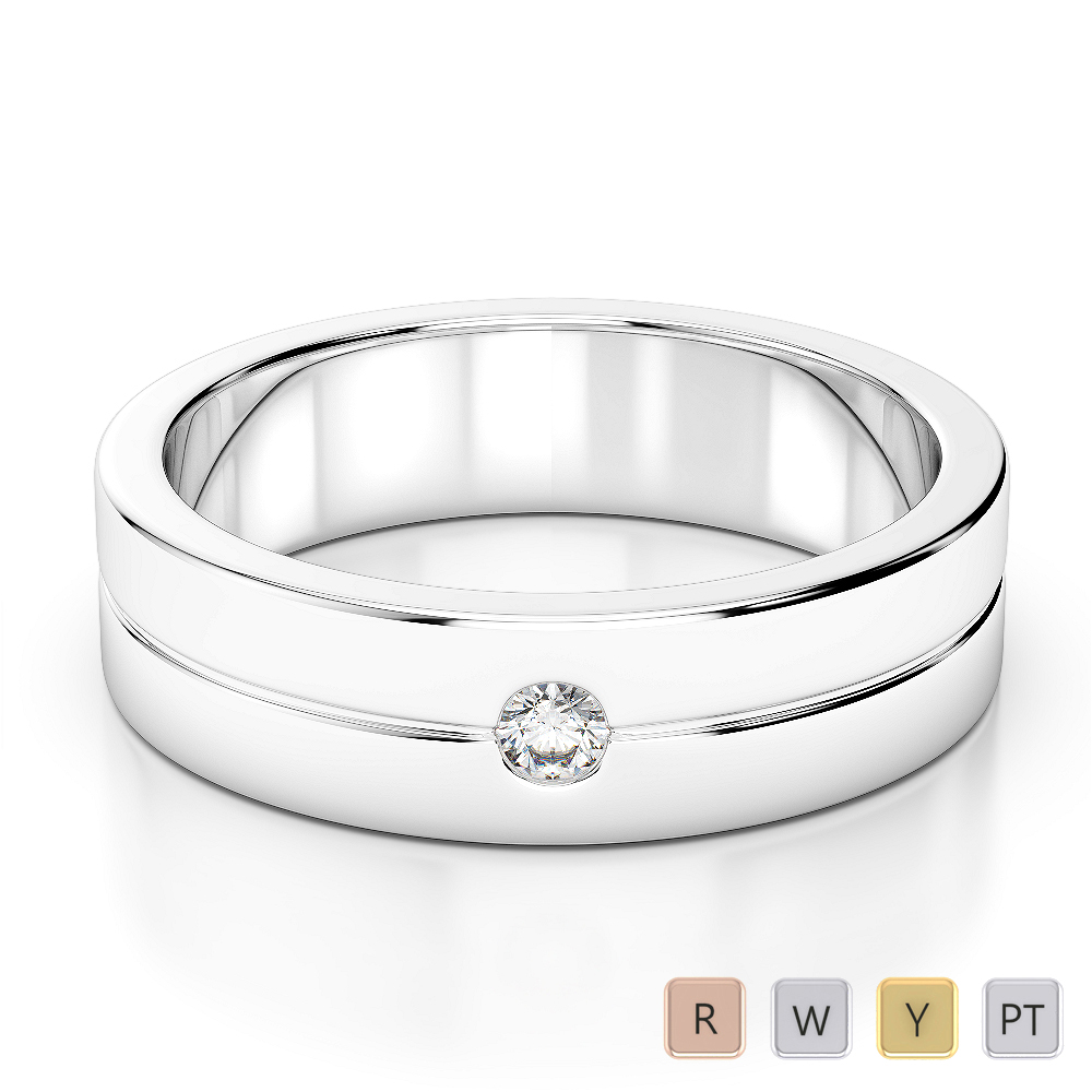 5MM Gypsy Set 1 Stone Diamond Mens Wedding Ring 0083