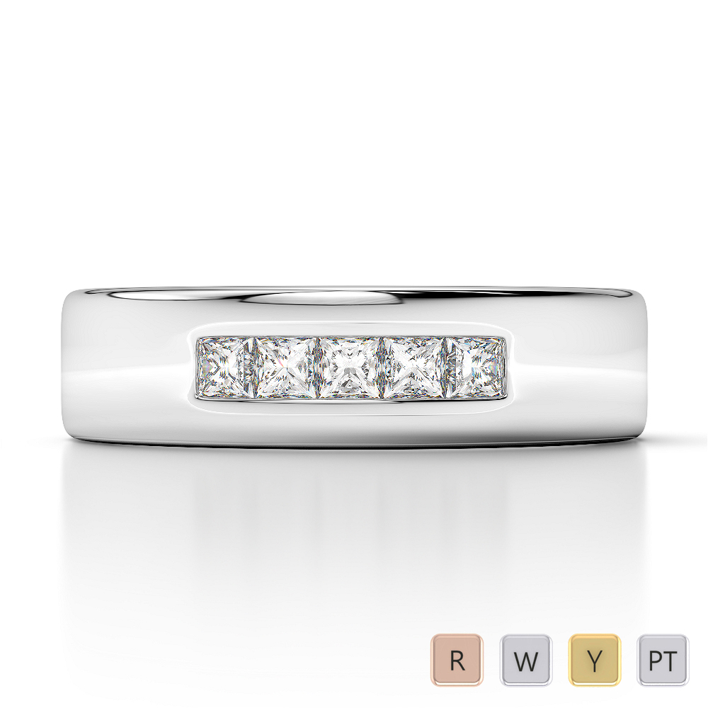 Five Stones Princess Cut Diamond Mens Band 5 MM 0097