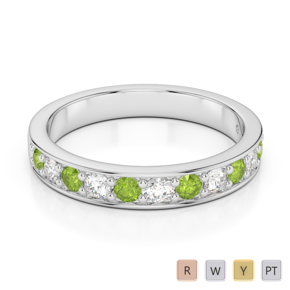 3MM Round Cut Diamond and Peridot Half Eternity Ring 0362