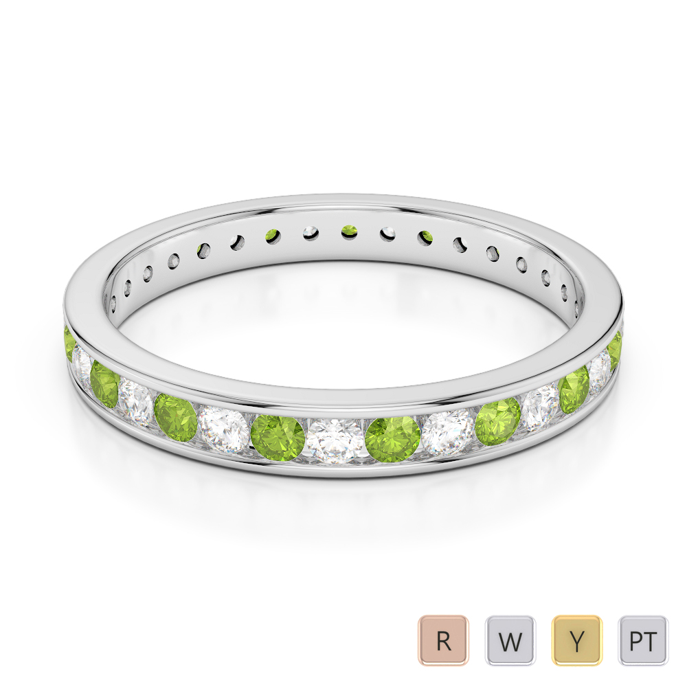 3MM Round Cut Peridot Full Eternity Ring With Diamond 0365