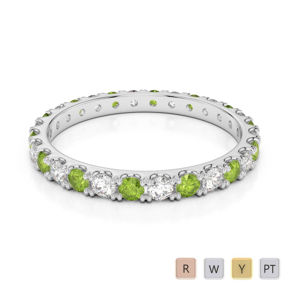 2 MM Claw Set Diamond Full Eternity Ring With Peridot 0398