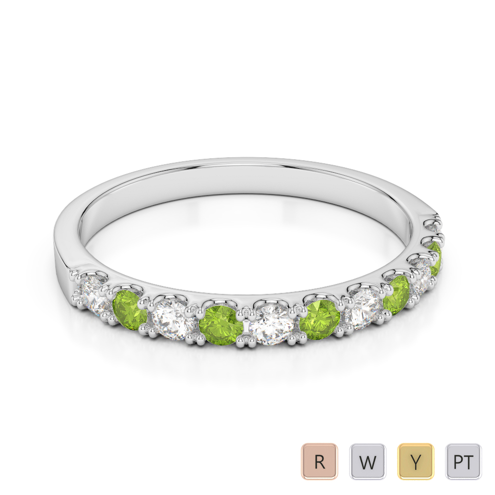 2 MM Round Cut Peridot Half Eternity Ring With Diamond 0401
