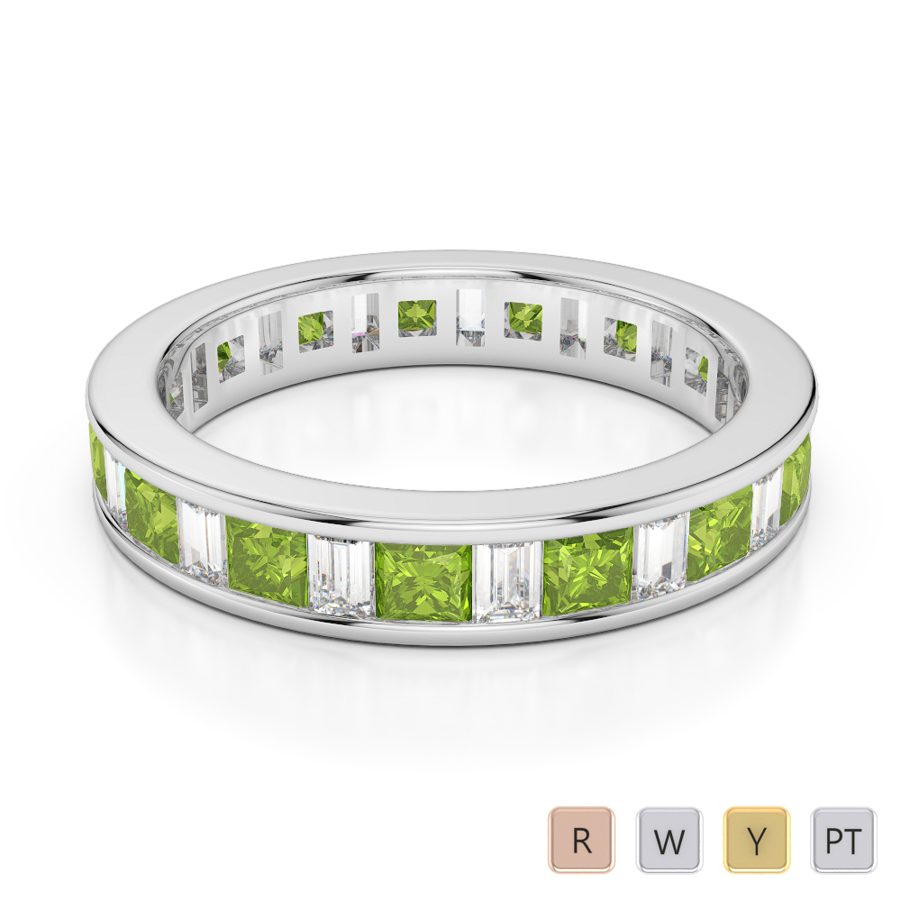 4 MM Princess Peridot & Baguette Cut Diamond Full Eternity Ring 0419
