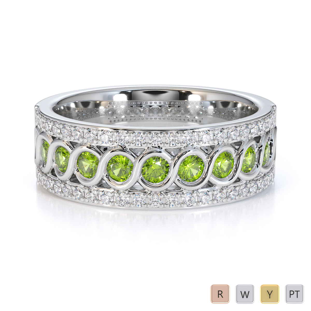 Bezel Set Peridot and Prong Set Diamond Half Eternity Ring 0449