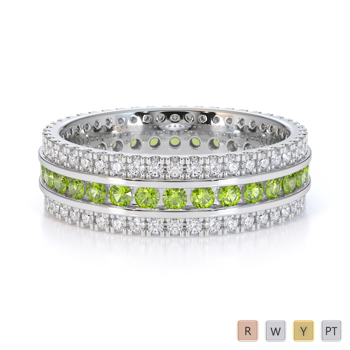 3 Row Channel Set Peridot and Prong Set Diamond Full Eternity Ring 0450